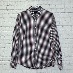 J. Crew Men's Gingham Shirt - Maroon, Blue, White Slim Fit Size M